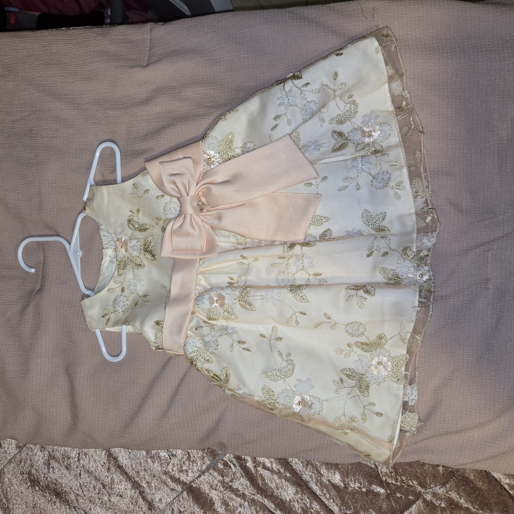 Rare Editions Cream and Gold Floral Dress